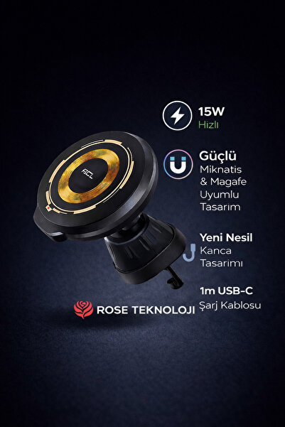 ROSE TEKNOLOJİ MAGSEFE DESTEKLİ 15W KABLOSUZ ŞARJLI HAVALANDIRMA UYUMLU ARAÇ ...