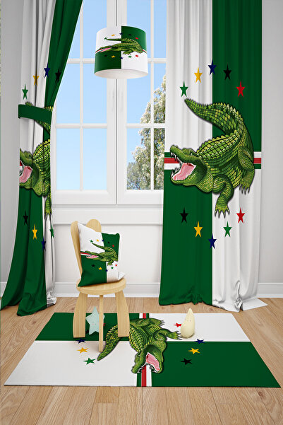 BelezaHome Green and White Crocodile Themed Children's Room 2 Wing Background...