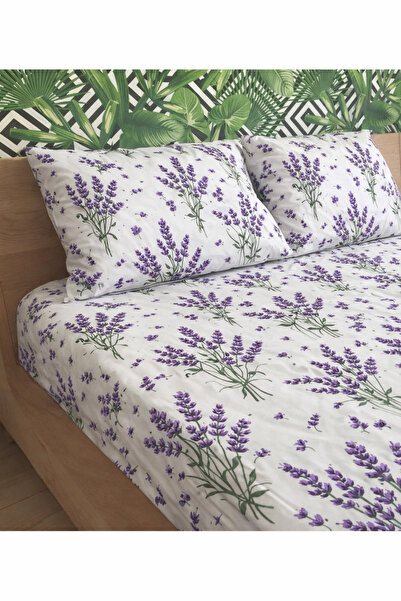 mihriban Single & Double Size Cotton Bed Sheet Lavender Pattern Elasticless (...