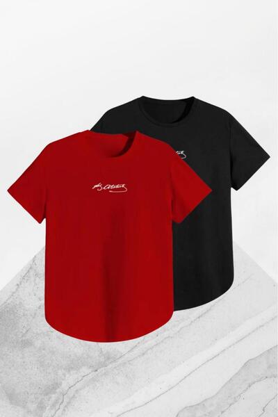 NO 601 Unisex Red-Black Atatürk Printed 2-Piece Basic S Slim Fit Oval Cut Cre...