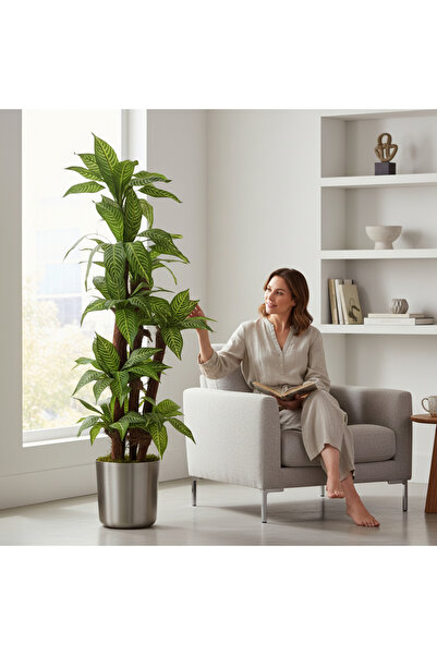 ERHAN FLOWERS Yapay Dracaena 180 cm - 3 Gövdeli Zebra Desenli Yapay Ağaç meta...