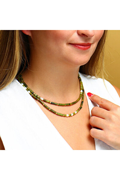 B Design jewelry Leylak Yeşim Taşı ve İnci Kolye