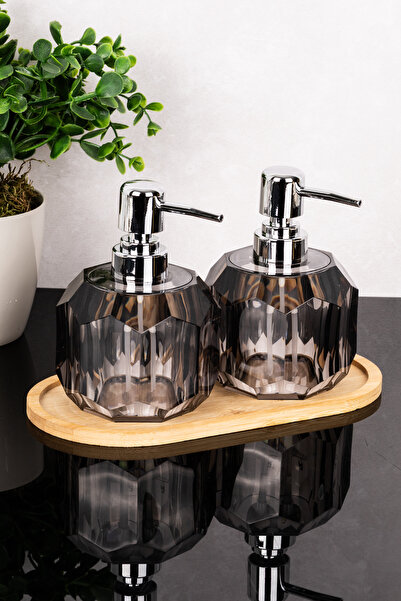 Dolkin Home 2-Piece Thick Acrylic Mica Black Liquid Soap Dispenser with Bambo...