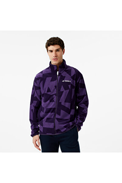adidas Terrex Multi Printed Full Zip Fleece Erkek Mor Yürüyüş Polar