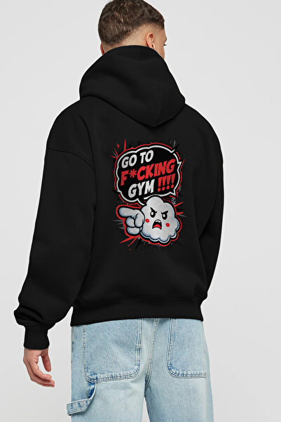 Ankhises سلسلة GYM، الرياضة، اللياقة البدنية 33 هوديي أسود مطبوع قصة فضفاضة س...