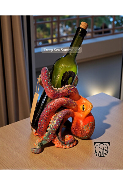 Turapia Design Ahtapot Figürlü El Boyaması Polyester Şişe Tutucu 21x20 cm Dek...