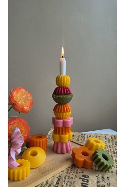 Daisyyartxstudio Rengarenk puzzle şamdan mum