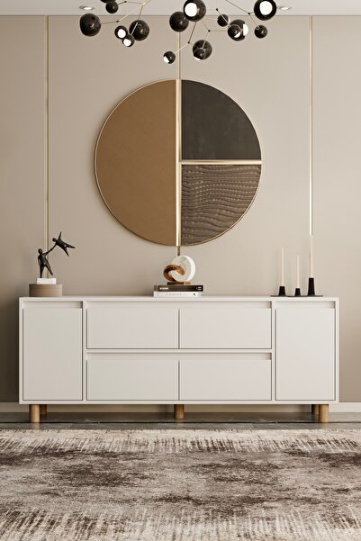 moldesan Mila Beyaz MDF 200 cm raflı kapaklı konsol