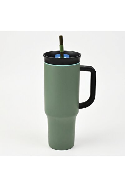 Destello Thermal Mug with Straw 1.2L Vacuum Insulation Travel Dark Green