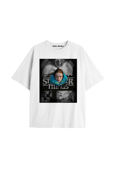 Gries Stranger Things cu imprimeu supradimensionat unisex tricou alb