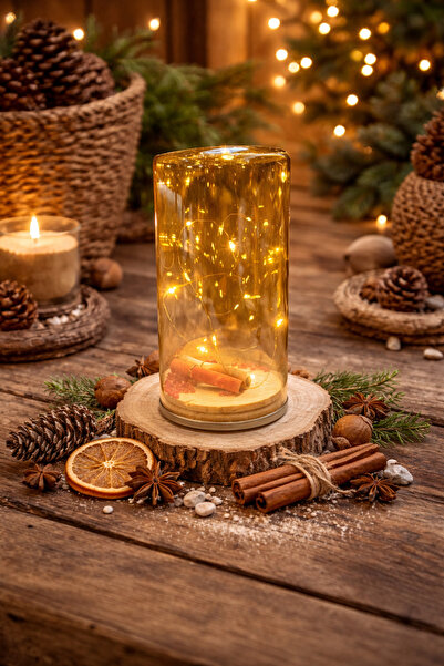 seymenbıçakçılık Dekoratif Cam Fanus LED Işıklı Mumluk | Ahşap Tabanlı Ortam ...