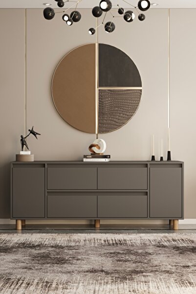 moldesan Mila Gri MDF 200 cm raflı kapaklı konsol