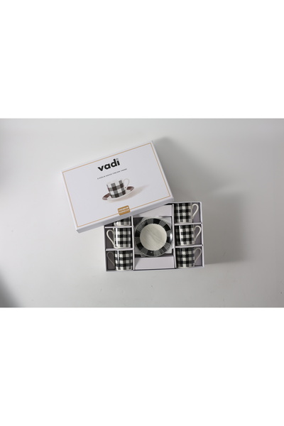 Vadi Oregon Black and White Checkered Porcelain Coffee Cup Set for 6 People