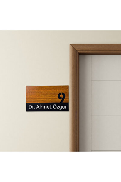 HippoDeco Kişiye Özel Ceviz Ahşap Kapı Süsü | İsimli Apartman Kapı Tabelası 2...