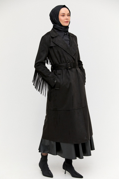 Setrms Püskül Detaylı Süet Dokulu Kap