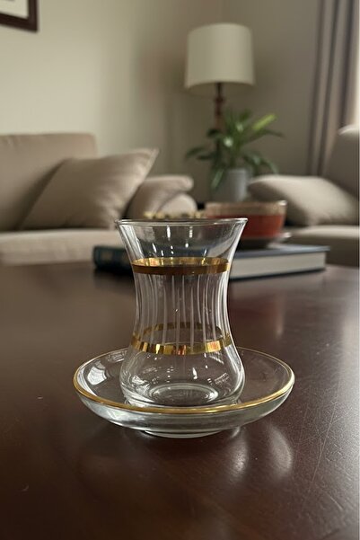 DECOSTYLE Gold X3 Paşabahçe Thin Waist 12 Piece Tea Set Cup Set X3