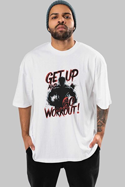 Ankhises GYM, Sport, Fitness 84 Tricou oversize alb cu imprimeu frontal Bărba...