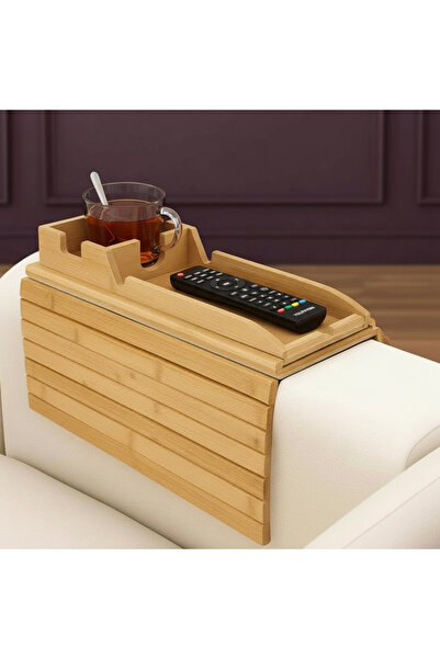 ASEL PLAST Koltuk Kenarı Bambu Katlanabilir Yan Sehpa Amerikan Servisi Kanepe...