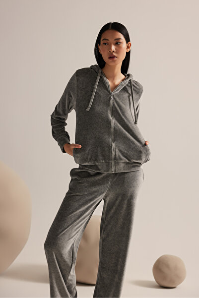 Hays Kadın Modal Kadife Kapüşonlu Fermuarlı Sweatshirt