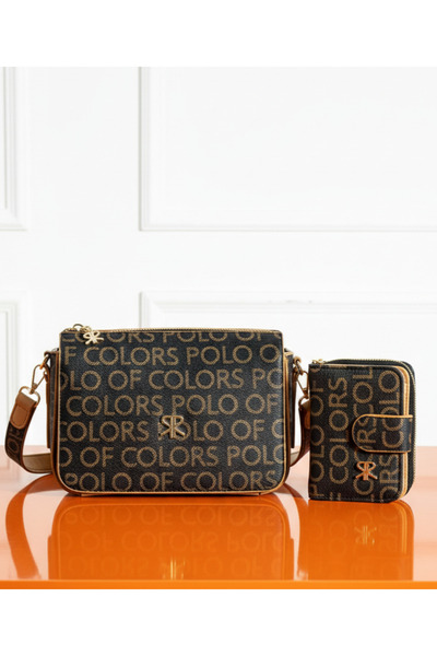 Çanta Trend Polo of Colors Black Camel Printed Adjustable Strap Women's Cross...