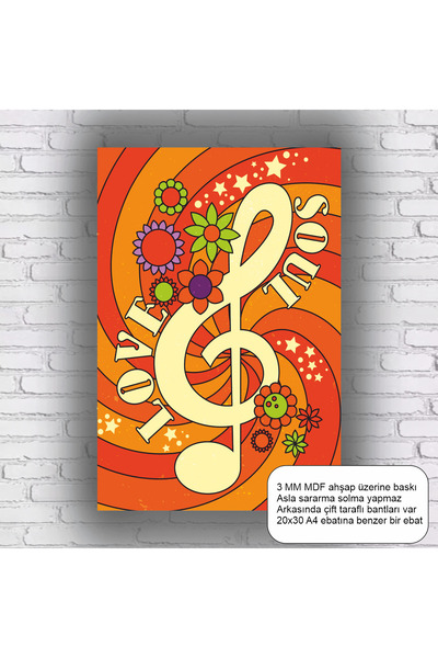 Hayat Poster Hippie Style Love Soul Music Note Sol Key Home Decoration Mdf Pa...