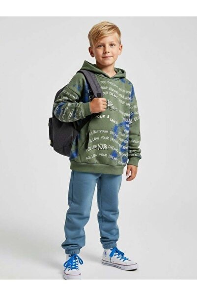 Zekids Boy's Cotton Text Printed Hooded Tracksuit Set