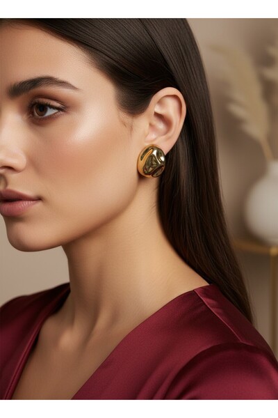 Elmosia Jewelry أقراط نسائية بتصميم خاص من الفولاذ الذهبي غير قابل للتلطيخ عل...