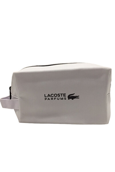 Lacoste , Lacoste, Geantă textilă, Articole de toaletă, Alb, Pentru bărbați