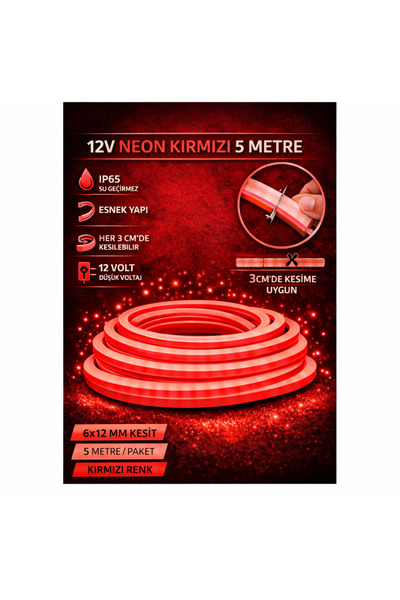 KOMPLİKE 5 Metre 12V Neon LED Şerit Lamba – Esnek Silikon Neon Işık | 7 Renk ...