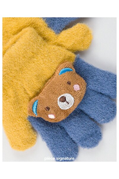 PIECE SIGNATURE قفازات أطفال ناعمة مع إكسسوارات دب لطيفة (1-3 سنوات)