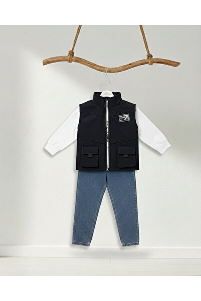 Baby Erkek Çocuk Siyah Şişme Yelekli ve Denim 3’lü Takım