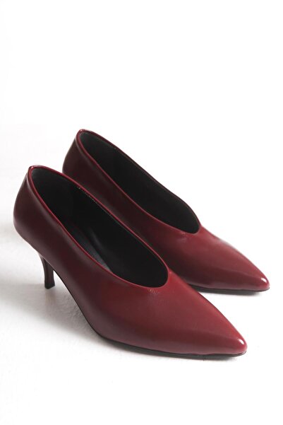 LDR Women's Burgundy Patent Leather Thin Heel Pointed Toe Classic Heeled Shoes