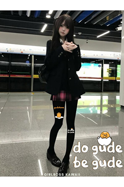 Girlboss Kawaii Gudetama Black Pantyhose Matte Opaque