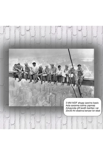 Hayat Poster Skyscraper Workers New York Home Decoration Mdf Painting Retro W...