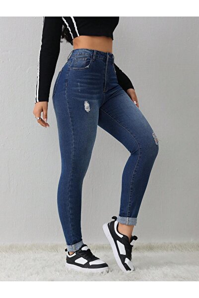circle Women's Navy Blue High Waist Skinny Jean Pants
