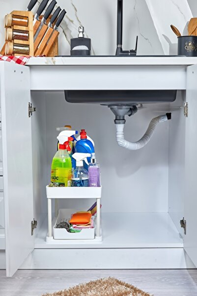 LeylArt Dulap glisant alb cu 2 niveluri pentru bucătărie, baie, sub blat, sub...