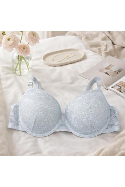 SCM LINGERIE حمالة صدر بحشوة زرقاء بدون حشوة مبطنة بالدانتيل