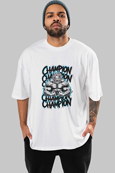 Ankhises GYM, Sport, Fitness 37 Tricou oversize alb cu imprimeu frontal Bărba...