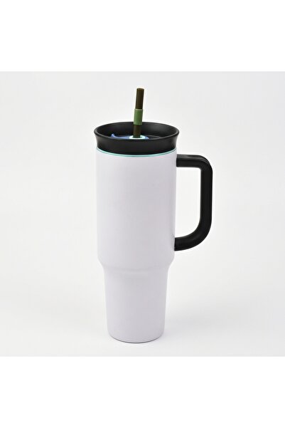 Destello Cană termică cu pai 1.2L, izolație în vid, albă, pentru călătorii