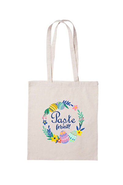 Gamma Print Sacoșă bumbac pentru cumpărături imprimată „Paște Fericit”