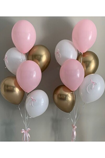Çemrek Süs Parti Pink Gold Chrome Balloon Harness Set with Bow, 12 Pieces