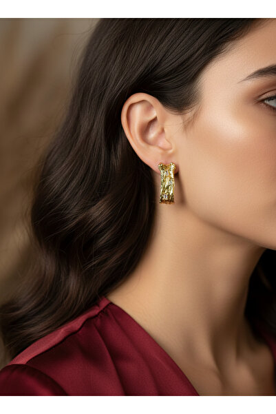 Elmosia Jewelry أقراط نسائية من الفولاذ بتصميم خاص وشكل عمودي بلون ذهبي مع تف...