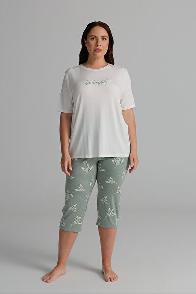 Hays Kadın Plus Size Viskon Kısa Kollu Midi Pijama Takımı