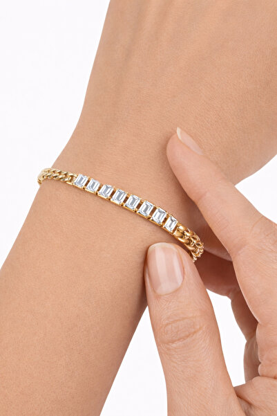 femline Gold Color Baguette Shiny Stone Chain Women's Bracelet