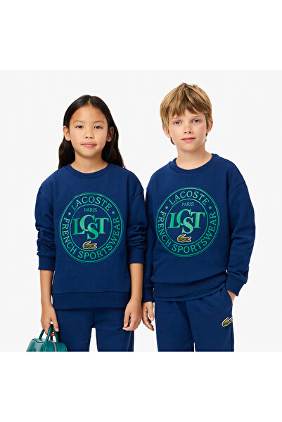 Lacoste Çocuk Bisiket Yaka Baskılı Lacivert Sweatshirt