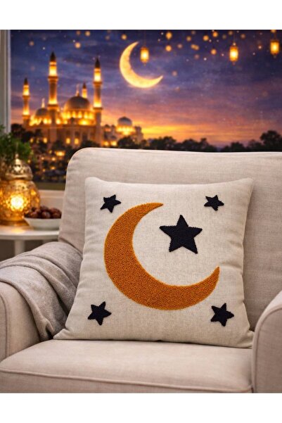 Diva Home Ramadan Punch Embroidered Linen Throw Pillow Cover 43X43