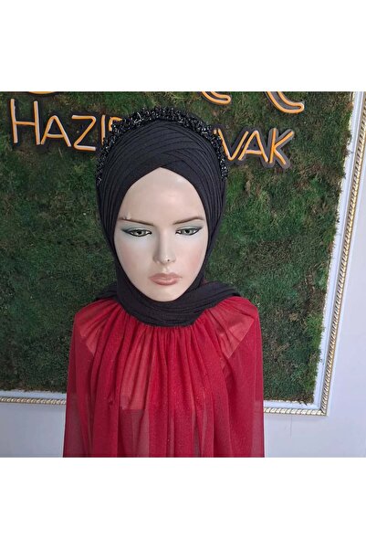 semahazırduvak Siyah simli Aksesuarlı Model hazır türban hazır şal abiye şal ...