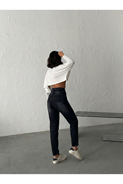 blue wings denım co. جينز مومي بحزام عالي الخصر مع أبوليتي