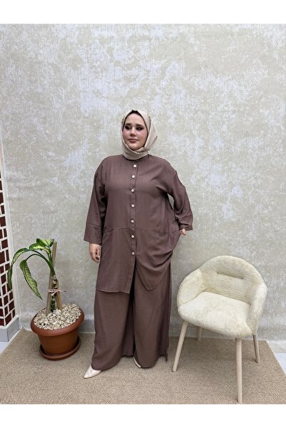 İLGEN FASHİON Wide-Leg Shirt with Button-Up Pocket Detail Strawberry Suit