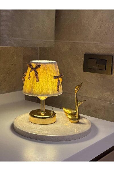 Maison Avf Leopar Fiyonk Detaylı Kadife Kablosuz Pilli Masa Lambası - Alt Par...